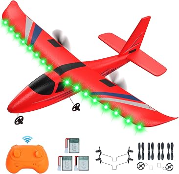 RC Airplane, 2.4GHZ Remote Control Airplane 2CH RC Plane, Hobby RC Airplanes Toy W/ 3 Batteries & Gyro Stabilizer, Easy to Fly for Beginners Kids Boys Girls Adults Red