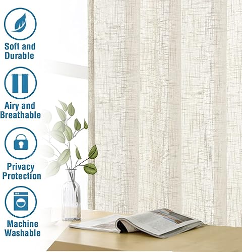 Miniatura 7 de H.VERSAILTEX Cortinas de lino natural mezclado con mezcla de lino para sala de estar, cortinas texturizadas de lino con pestaña superior, paneles
