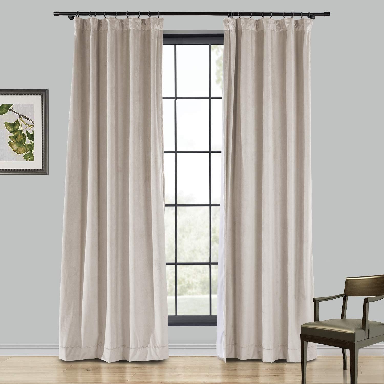 TWOPAGES Velvet Curtain, 120 Inches Long Solid Room Darkening Rod Pocket Single Curtain Panel, Cashmere (1 Panel 50Wx120L)
