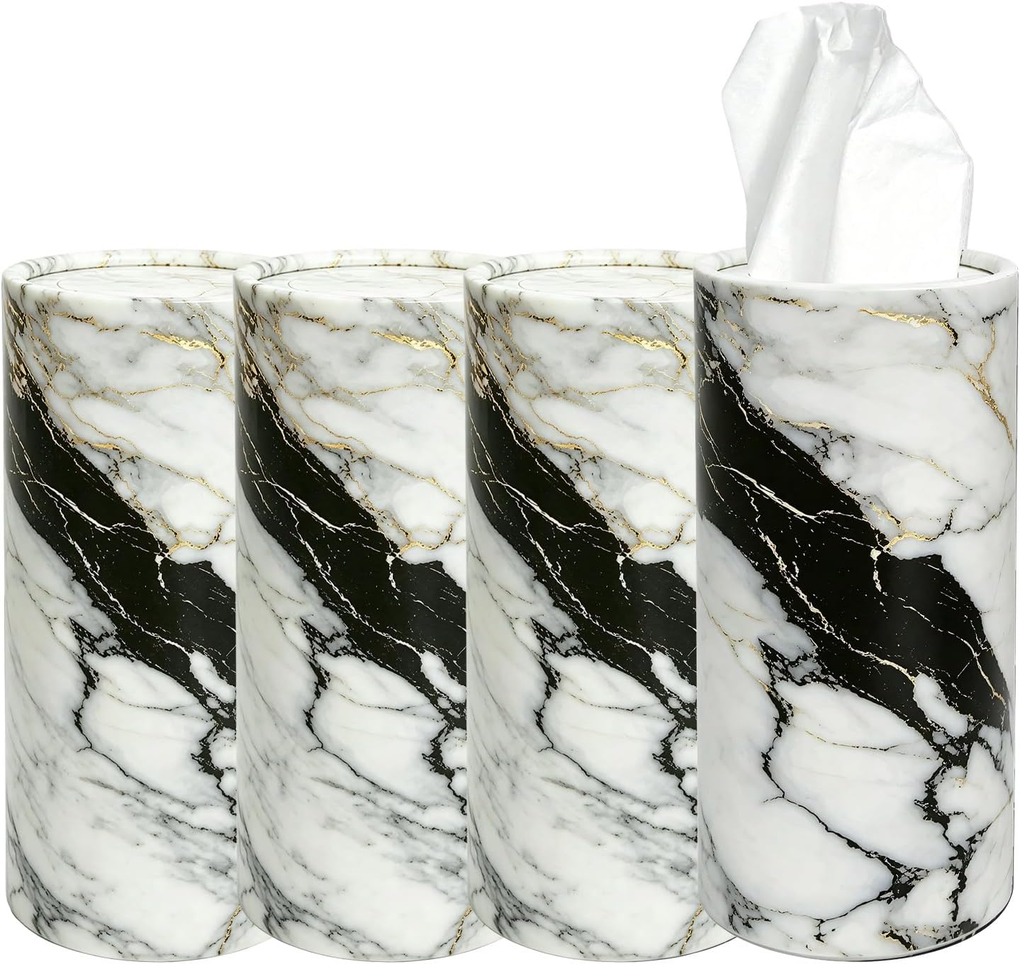 4 PCS Car Tissue Holder, Refillable Round Facial Paper Towel Cylinders with Papers Inside, Convenient Cup Holder Napkins Containers Travel Tissue Tubes for Most Vehicles (White)