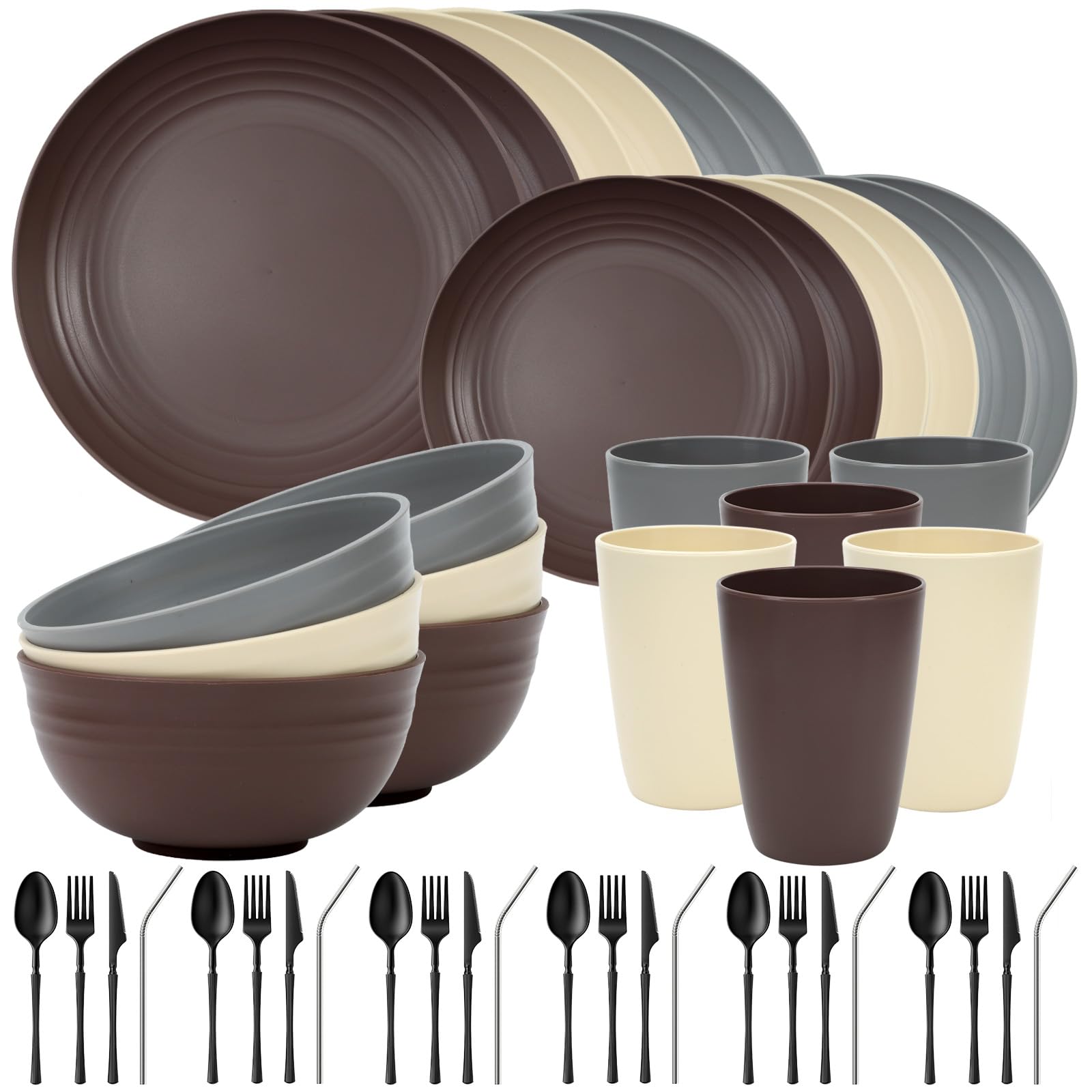 Quatish 64 Piece Dinnerware Set - Camping & Outdoors -12