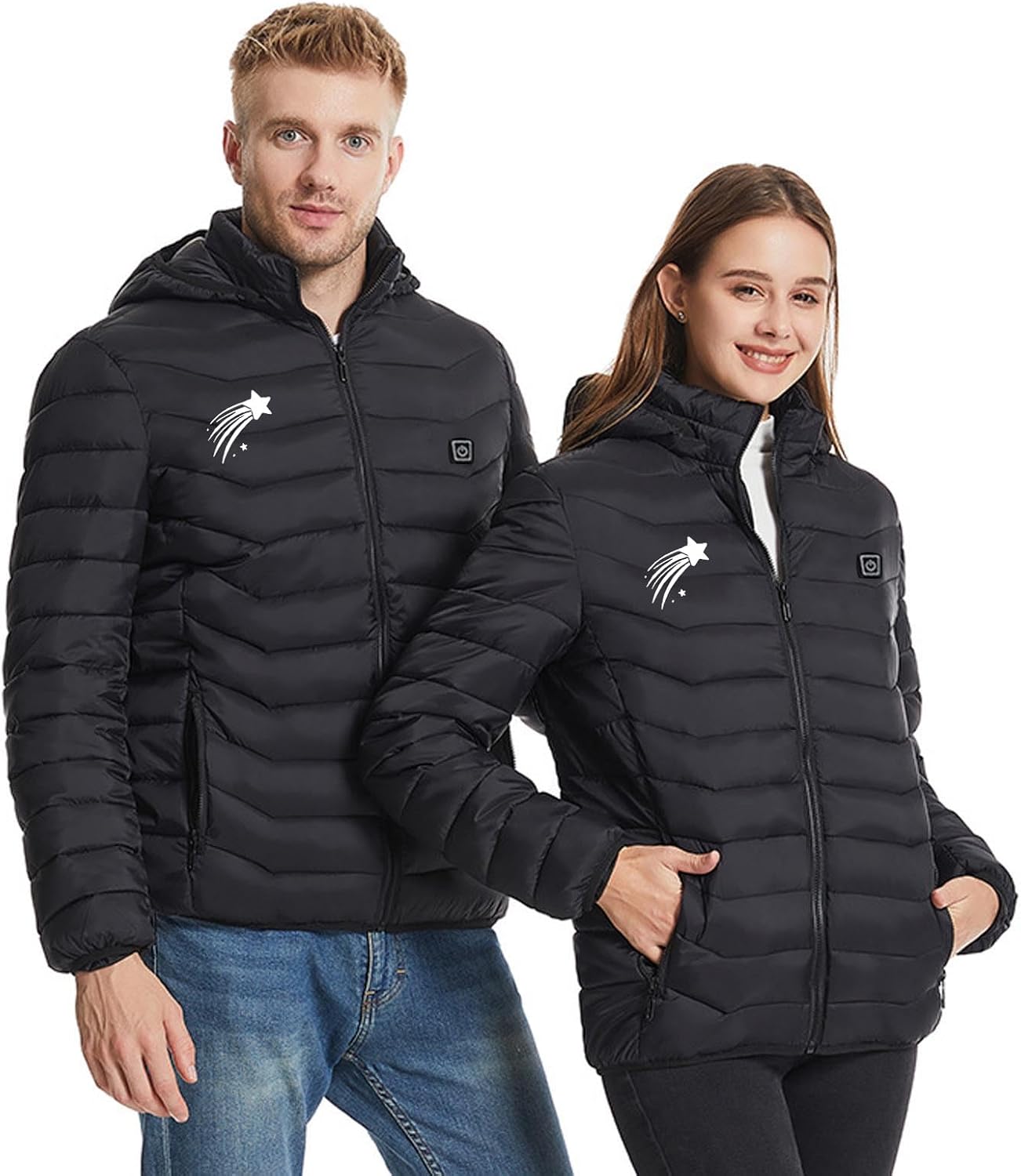 Womens Mens Heated Jacket Hooded Quilted Coat Smart Adjustable 8 Zones Electric Warming Puffer Jacket Skiing Camping