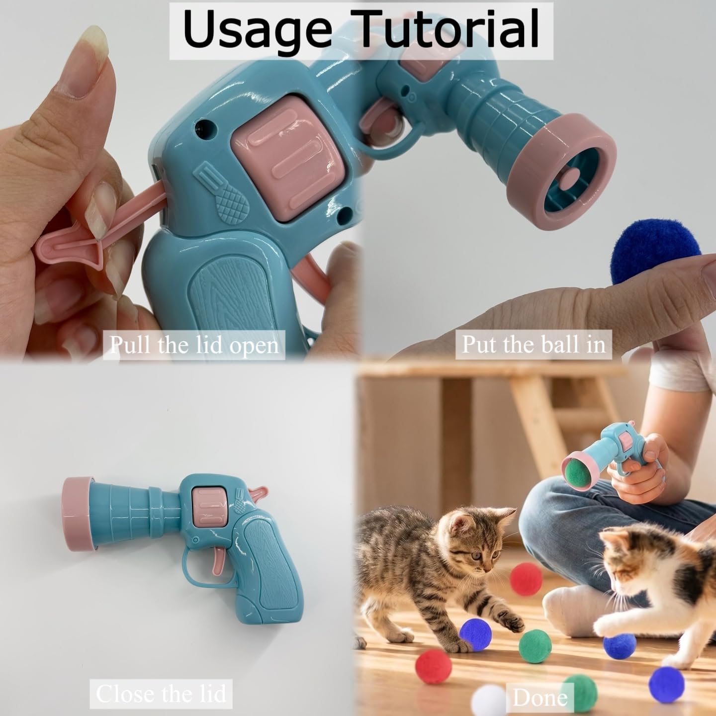 Katzenspielzeug, Launcher-Set mit 50 Bällen, Sanftes interaktives Haustier-Spielzeug, sicheres leises Kuschelspielzeug für aktiven Indoor-Spielspaß von Katzen und Hunden