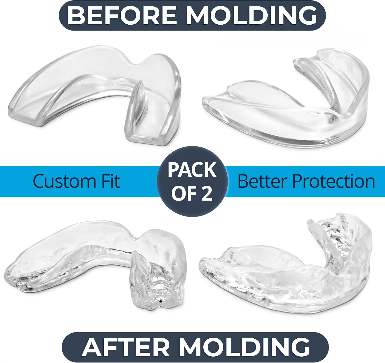 Professional Sport Mouth Guards- 2 Pack - No BPA - Safe Clear Color - No Color Additive - Athletic Teeth Mouth Guards - Fit Any Mouth Size - Custom Fit - Free Carrying case Included
