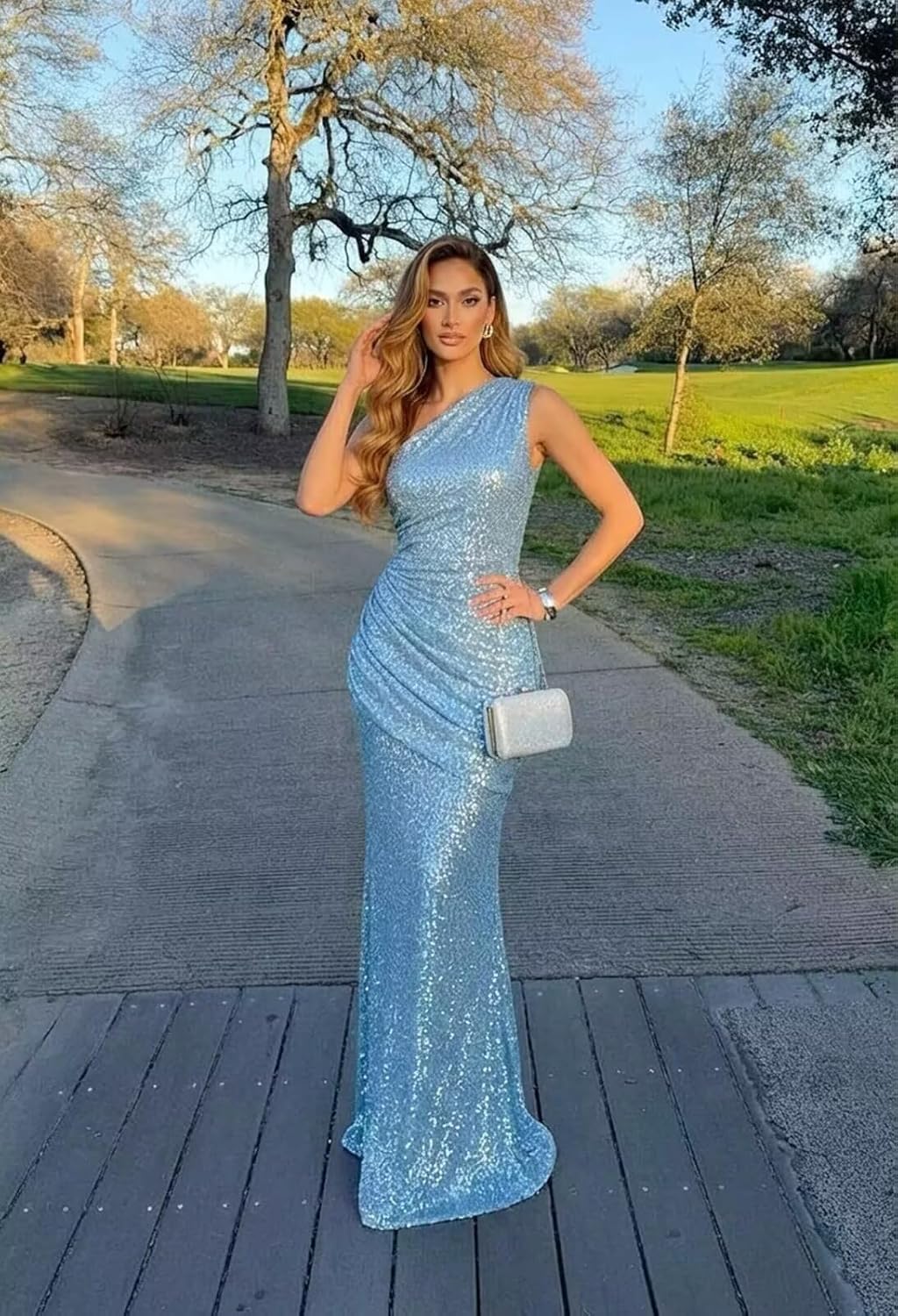 One Shoulder Prom Dresses 2026 Sparkly Sequin Mermaid Formal Evening Gowns for Women