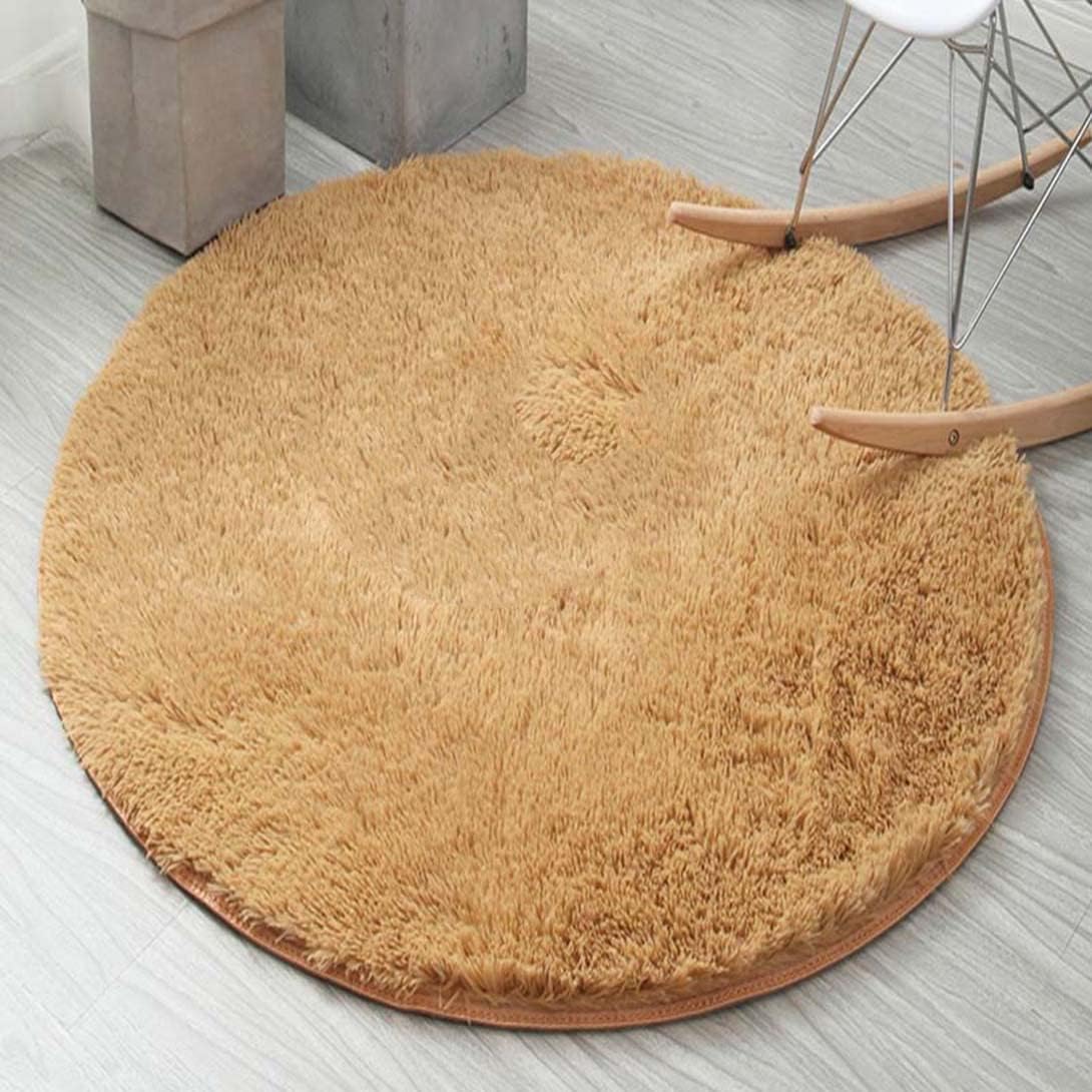 Tapis rond kaki 140 cm à poils longs et antidérapant pour salon doux
