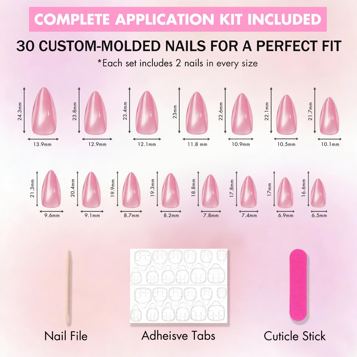 KQueenest Cat Eye Press On Nails Almond - Black Press On Nails Medium Stiletto, 30 Pcs 15 Sizes Glitter Fake Nails Press ons, Upgrade Thick Quality, Reusable Glue on Nail for Women Goth Party