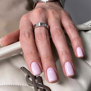 Square Fake Nails - Short Pink Acrylic Nails with Design - Summer Cute Press on Nails - Full Cover Stick on Nails - Glue on Artificial Nails for Women - DIY Manicure