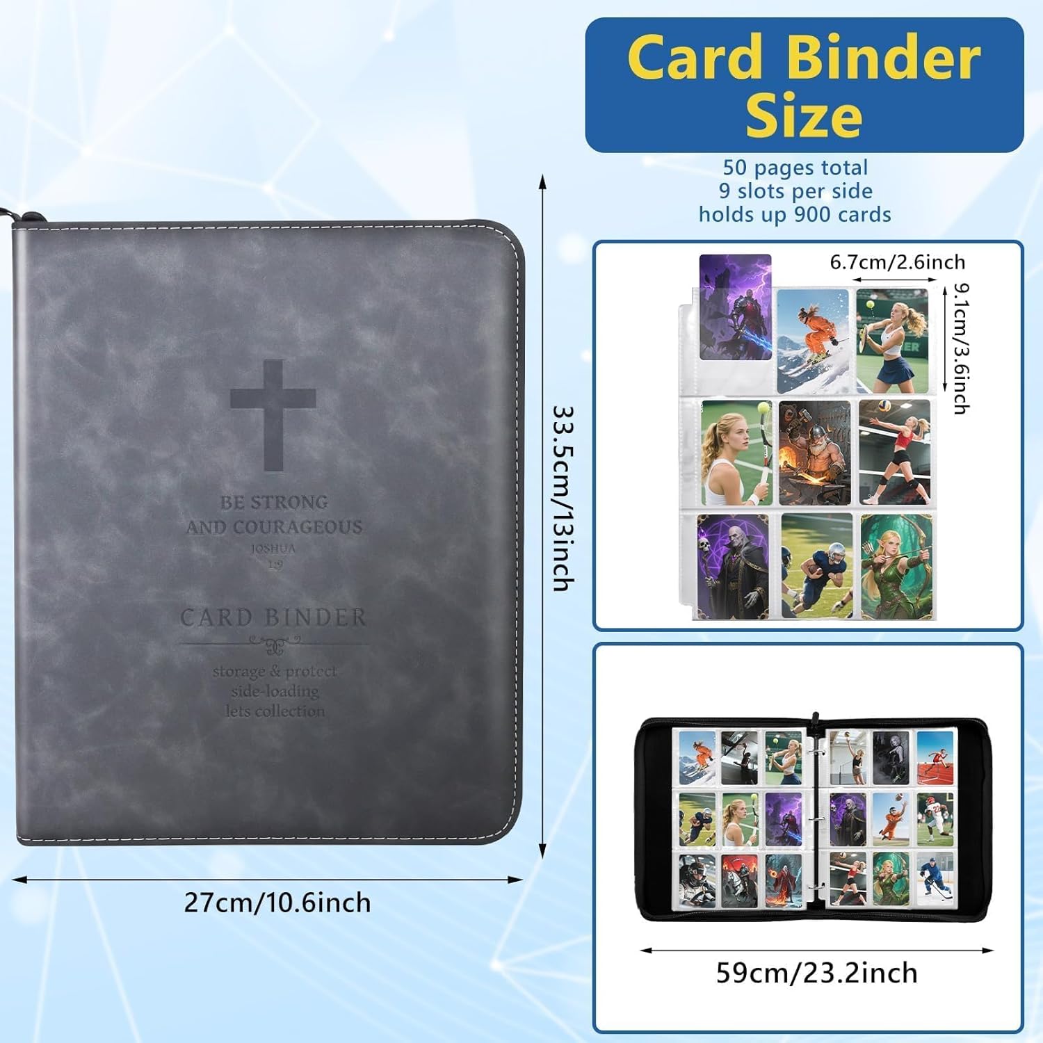 Card Collection Binder, 9 Pocket Card Binder, 900 Pockets Sleeves with Zipper Card Binder, Card Folder for MTG, TCG, Sports Cards, Baseball Card, Football Card