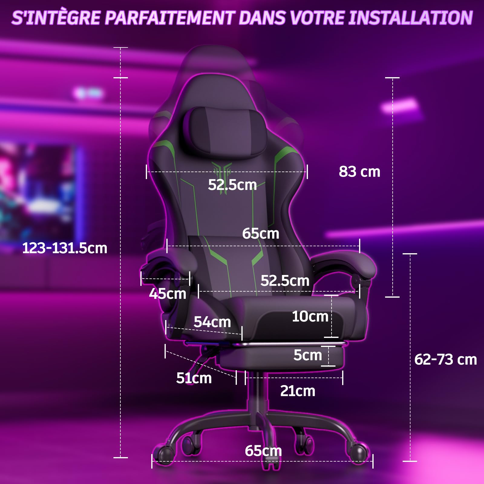 Soontrans Chaise Gaming Fauteuil Gaming avec Massage Lombaire Siege Gaming avec Repose-Pieds Rétractable et Oreiller Dossier Inclinable à 135 Charge 150 kg (Cuir Gris)