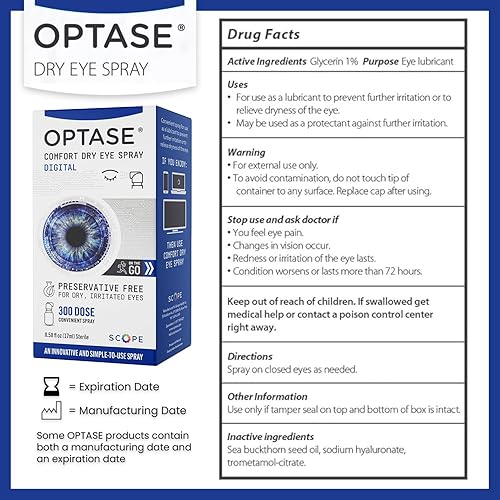 Miniatura 2 de Optase Comfort Dry Eye Spray – Alternativa de gotas de lágrimas artificiales sin conservantes – Gotas secas para ojos en un práctico spray – Botella