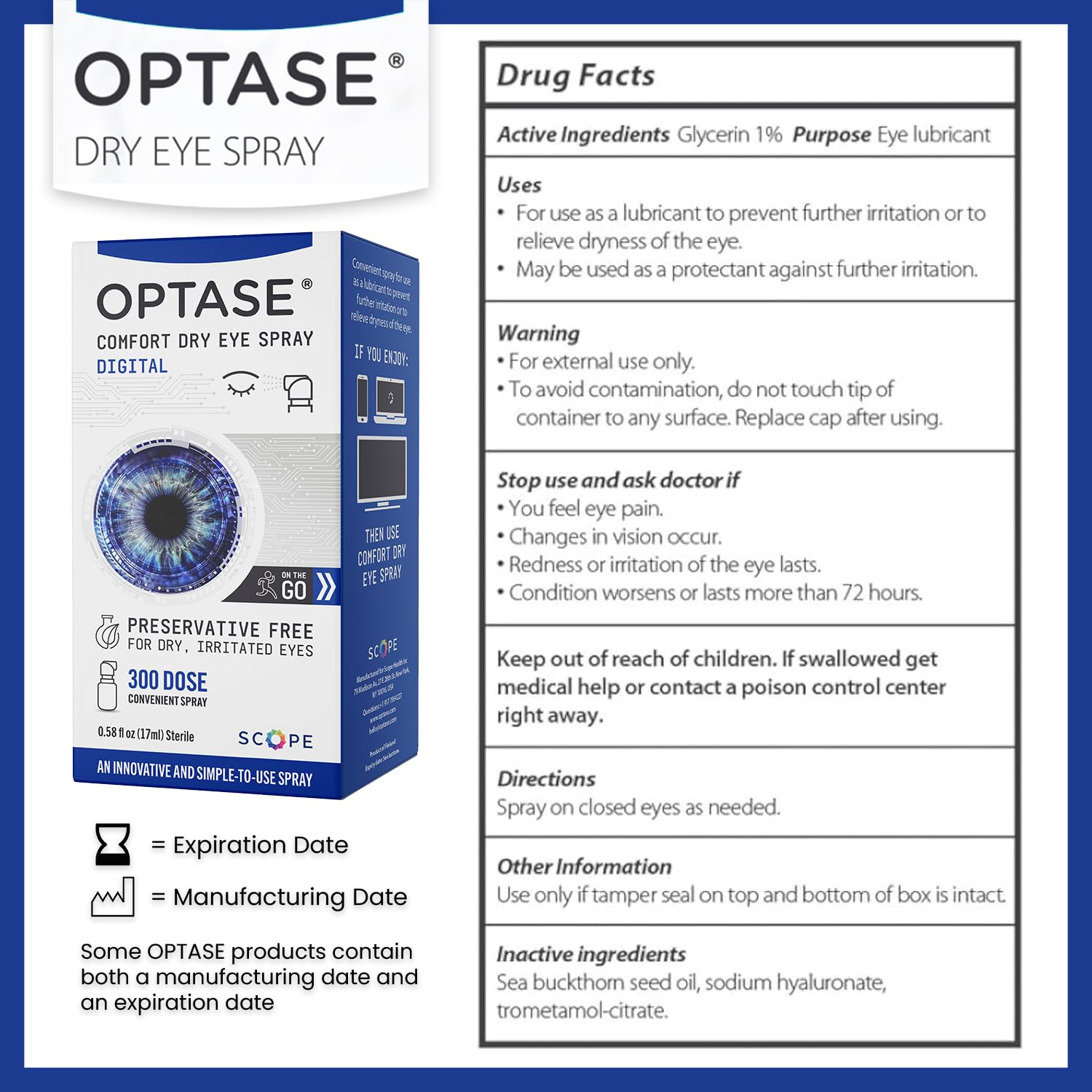 Optase Comfort Dry Eye Spray - Preservative Free Artificial Tears Drops Alternative - Dry Eye Drops in a Convenient Spray - Multi-Use Bottle, Contact Lens Safe - .58 fl oz - Image 2