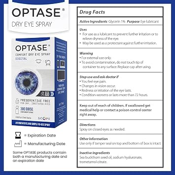 Optase Comfort Dry Eye Spray - Preservative Free Artificial Tears Drops Alternative - Dry Eye Drops in a Convenient Spray - Multi-Use Bottle, Contact Lens Safe - .58 fl oz