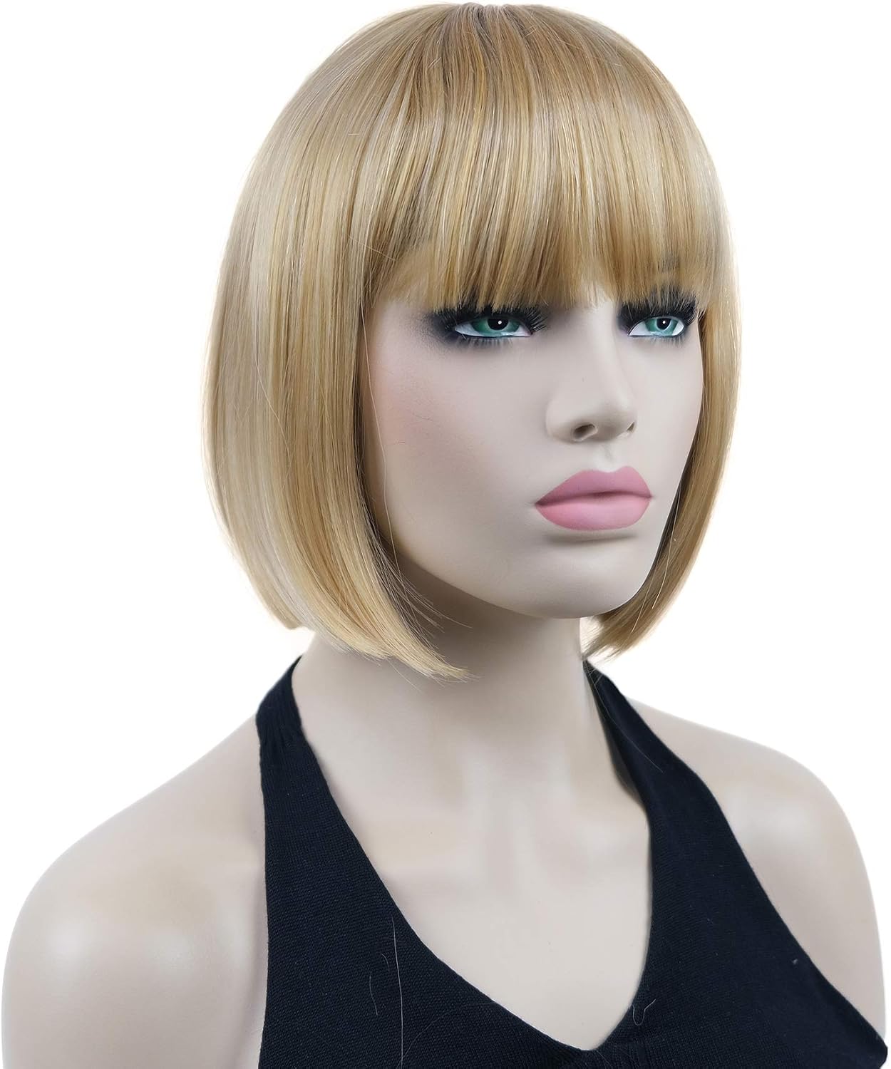 Lydell 8" Short Bob Hair Flat Bangs Cute Central Dot Skin Top Heat Resistant Synthetic Wigs (24B Light Butterscotch) - Image 3