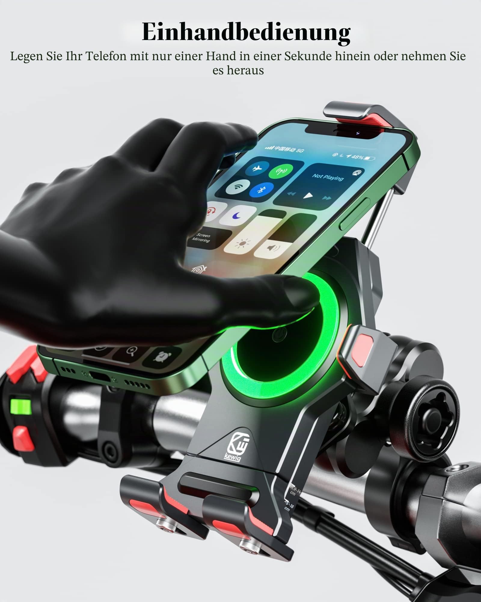BRCOVAN Metall Motorrad Handyhalterung mit Qi 15W Drahtloses Ladegerät | mit Vibrationsdämpfer, Aluminiumlegierung, Einstellbar Outdoor Lenker Handy Halterung für 4,7-7,2 Zoll Smartphone