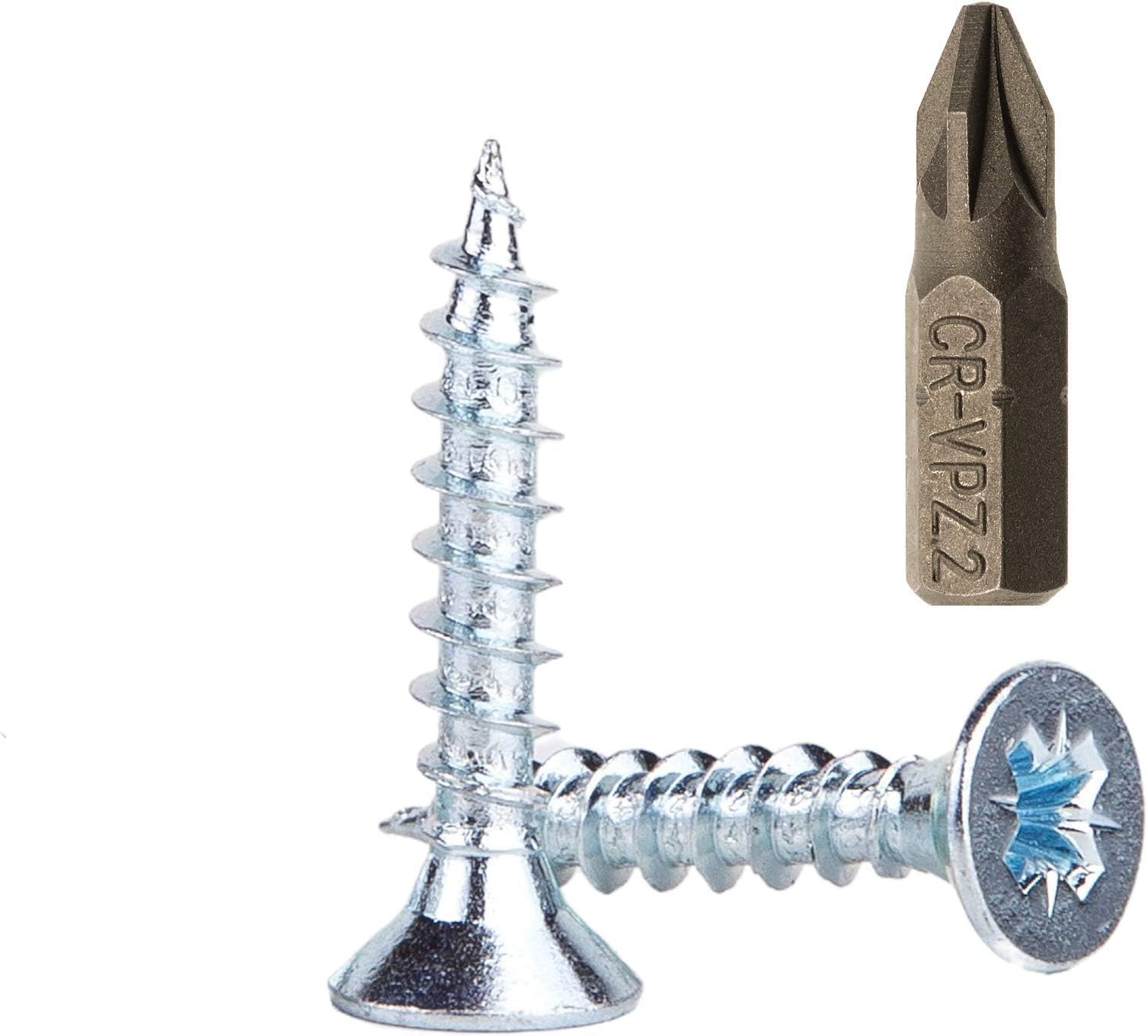 (Pack of 100 pcs) Zinc Plated Steel Wood Screws 5.0 x 25 mm, Pozi-Drive Head Screws, Fasteners, Countersunk, Chipboard Screws (100)