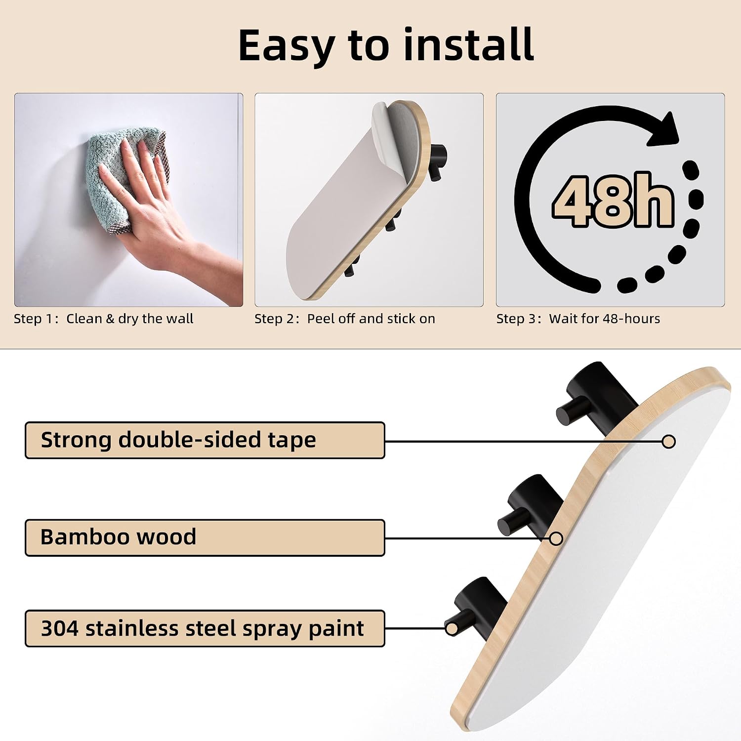 Kayqi 304 Stainless Steel Modern Large Hooks, Suitable for Various scenarios Such as bathrooms, Kitchens, bedrooms, Offices, etc. (Set of 2) (Black)