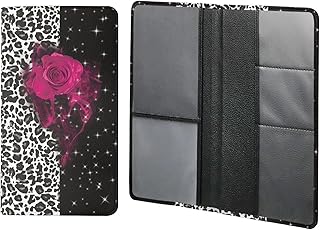 doginthehole Purple Rose and Leopard Print Truck Registration and Insurance Document Holder for Women Men, PU Leather Vehicle Glove Box Compartment Car Organizer Women Men Wallet Auto Accessory