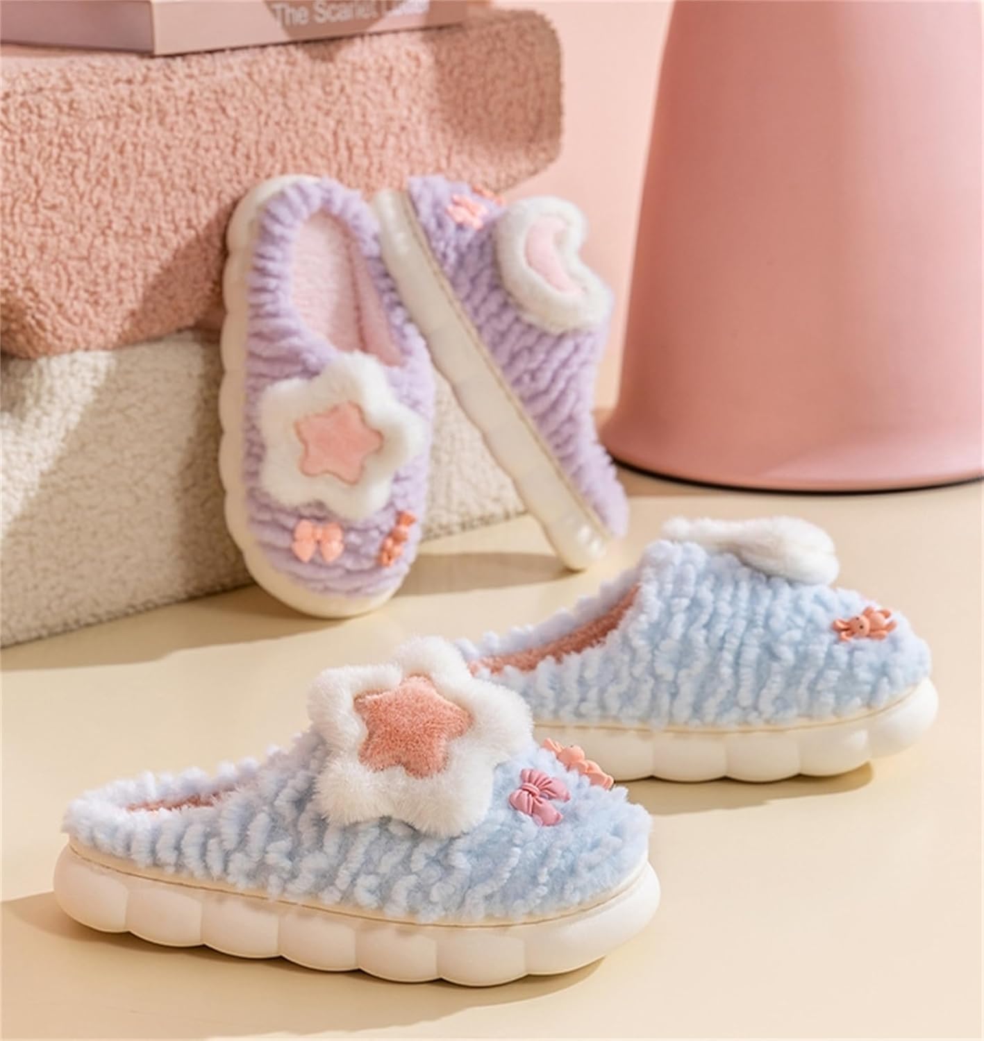 Cute Women's Star Plush Slippers - Warm Indoor & Outdoor Slippers - Image 3