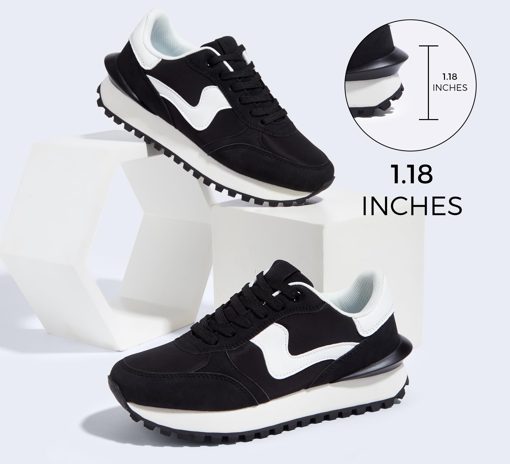 LUCKY STEP Damen Plateau-Sneakers im Retro-Tennis Stil | Bequeme Freizeit- & Laufschuhe mit Dicker Sohle | Langlebiges Design für Stadt, Alltag und Sport