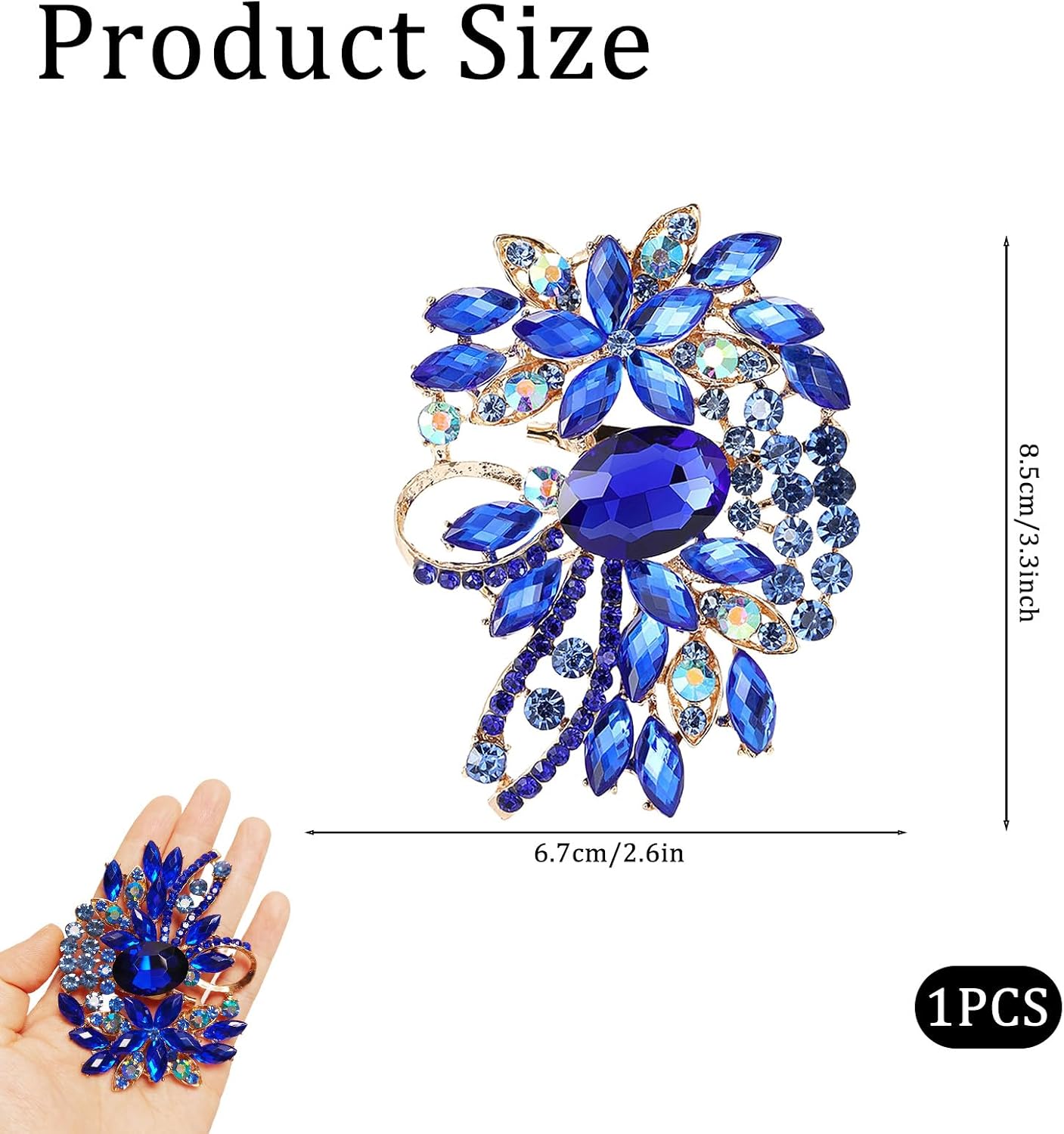 Brooch Pin for Women Fashion,Large Flower Statement Brooches Pins,Gold Pins with Rhinestones,Elegant Scarf Clip & Jacket Accessory Decoration,Wedding Flower Leaf Bouquet Brooch