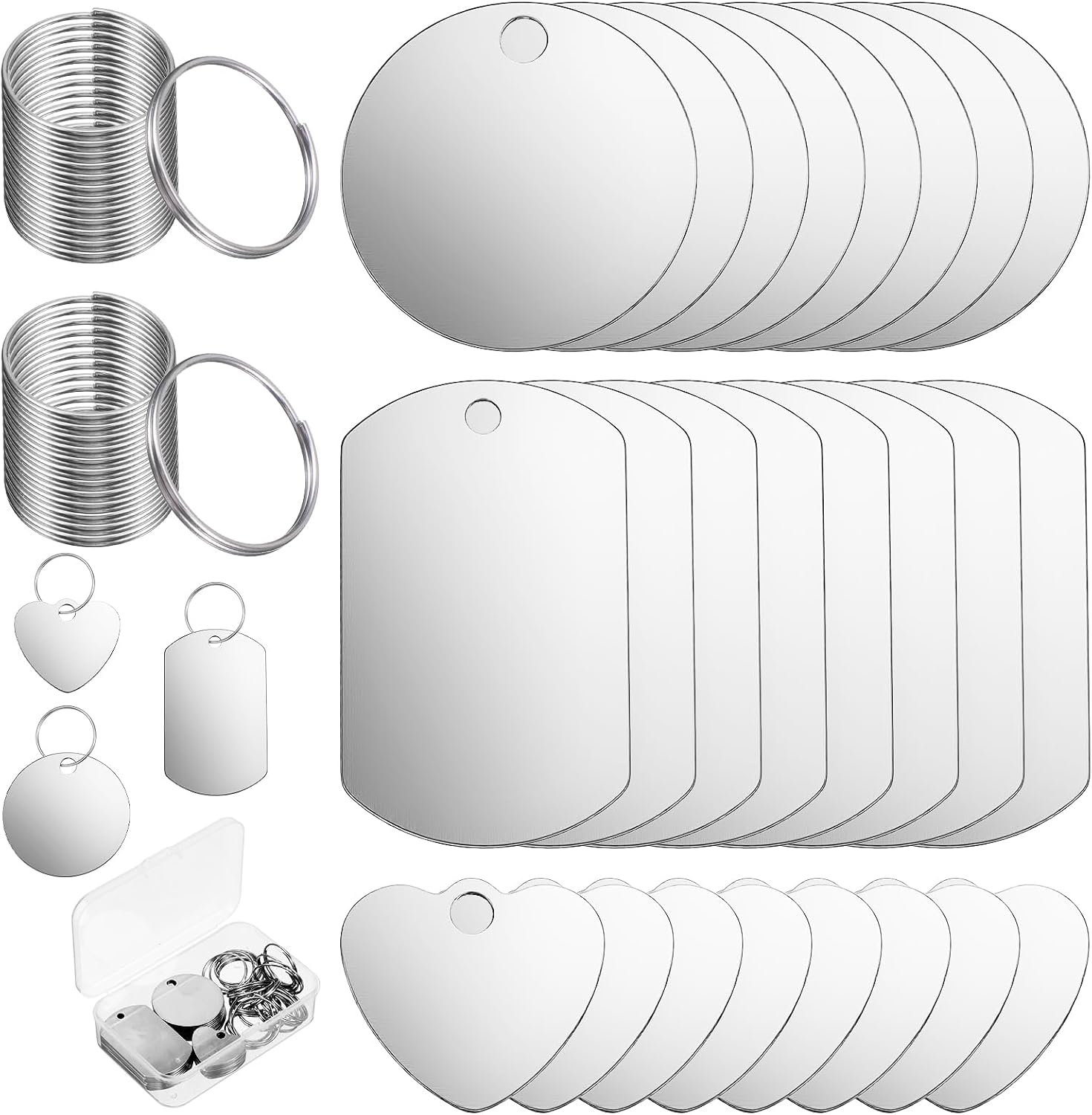 24PCS Stainless Steel Stamping Blanks Tag Pendants with 24PCSKeyRing
