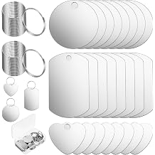 24PCS Stainless Steel Stamping Blanks Tag Pendants with 24PCSKeyRing