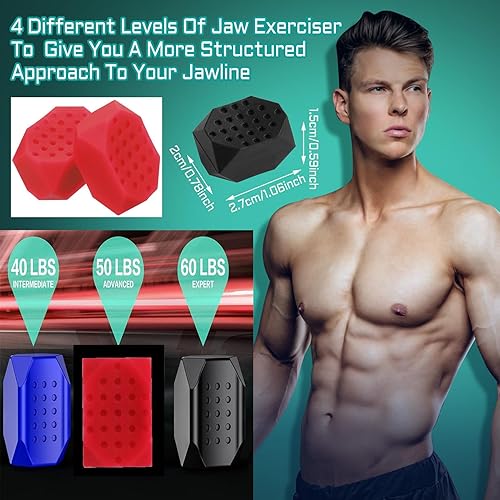 Miniatura 2 de Ejercitador de mandíbula para hombres y mujeres, 6 unidades de silicona para masticar la cara de la mandíbula, tóner de mandíbula, fortalecedor de