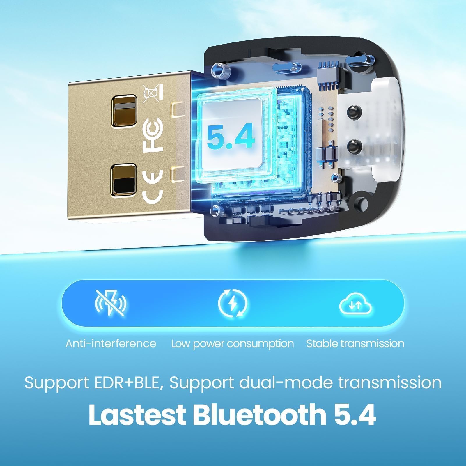 NEUTYPECHIC Adattatore Bluetooth per PC, Bluetooth USB 5.4 per Laptop/Tastiera/Mouse/Tablet/Cuffie/Telefono, Chiavetta Bluetooth per Windows 8.1/10/11, Collega e Usa, Collega 7 Dispositivi