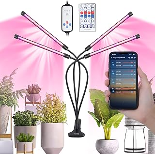 Grow Light Full Spectrum 4 Heads Smart Led Grow Lights with App Contro 240 LEDs Plant Lamp with Timer Dimmable Modes Grow Light Work with Alexa and Google Assistant for Indoor Plants