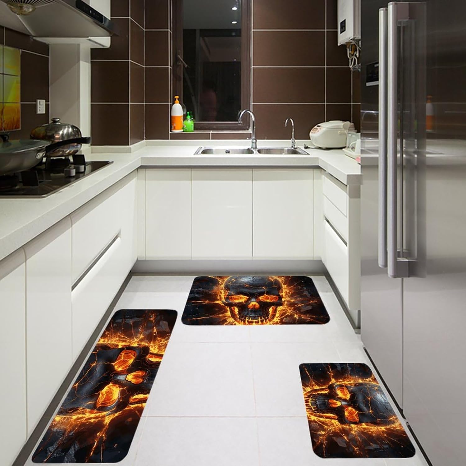 Shattering of Skull Kitchen Mats for Floor 3 Pcs Kitchen Rugs