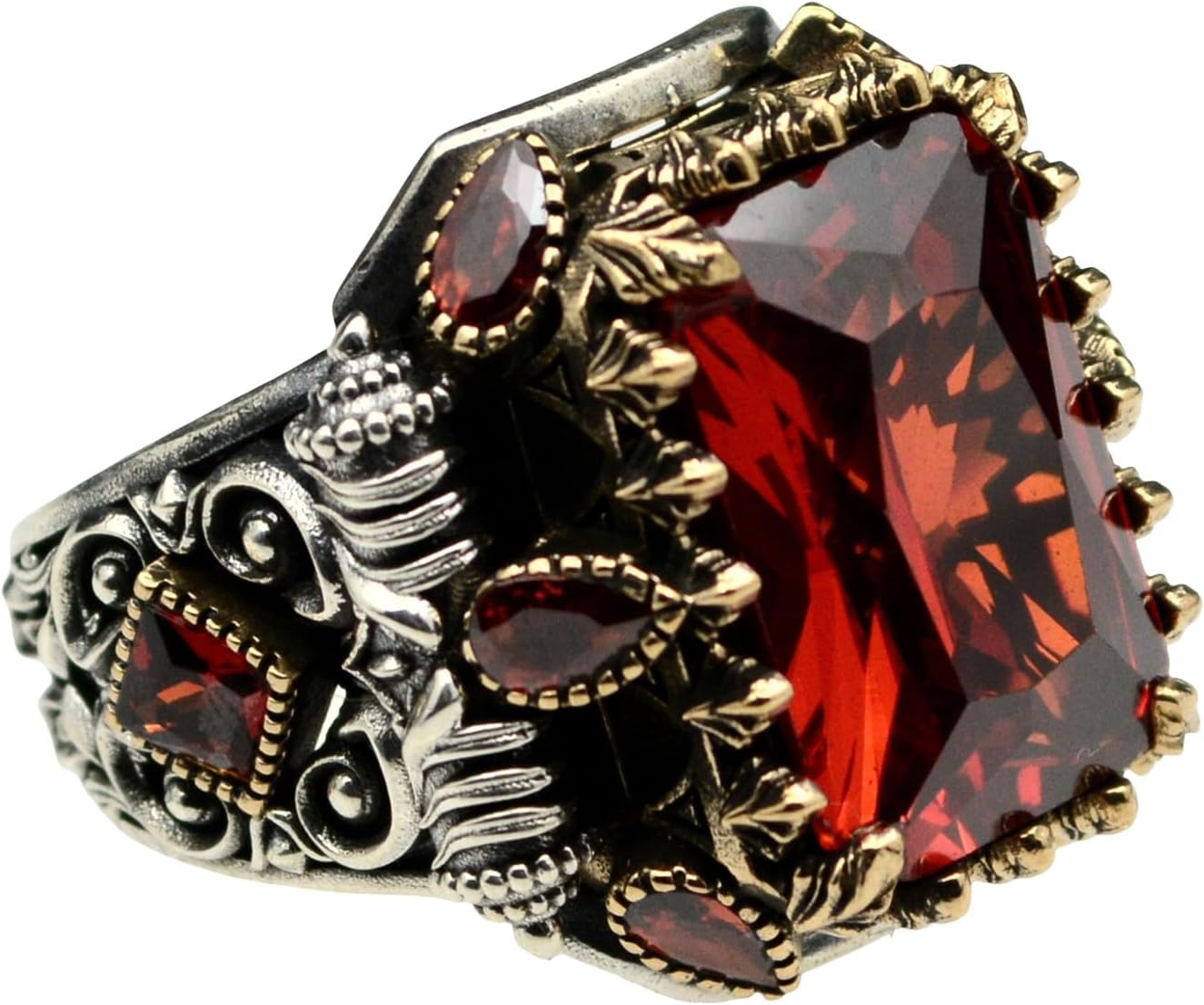 Ruby Statement Men Ring, 925 Sterling Silver,Turkish Handmade Bold Design Jewelry, Red Gemstone Ring for Him,Gift for him