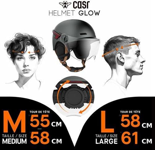 CASR Glow Casque Vélo & Trottinette, LED - Adulte Homme & Femme - Gris, M - 4