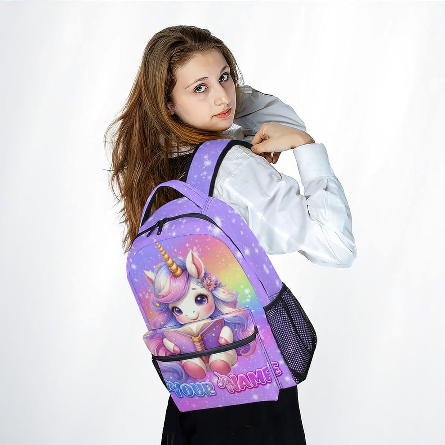 Girls Backpack, Personalized Unicorn Backpacks for Kids, 17" Toddler Bookbag for Elementary Preschool Kindergarten, Cute Rainbow School Bag