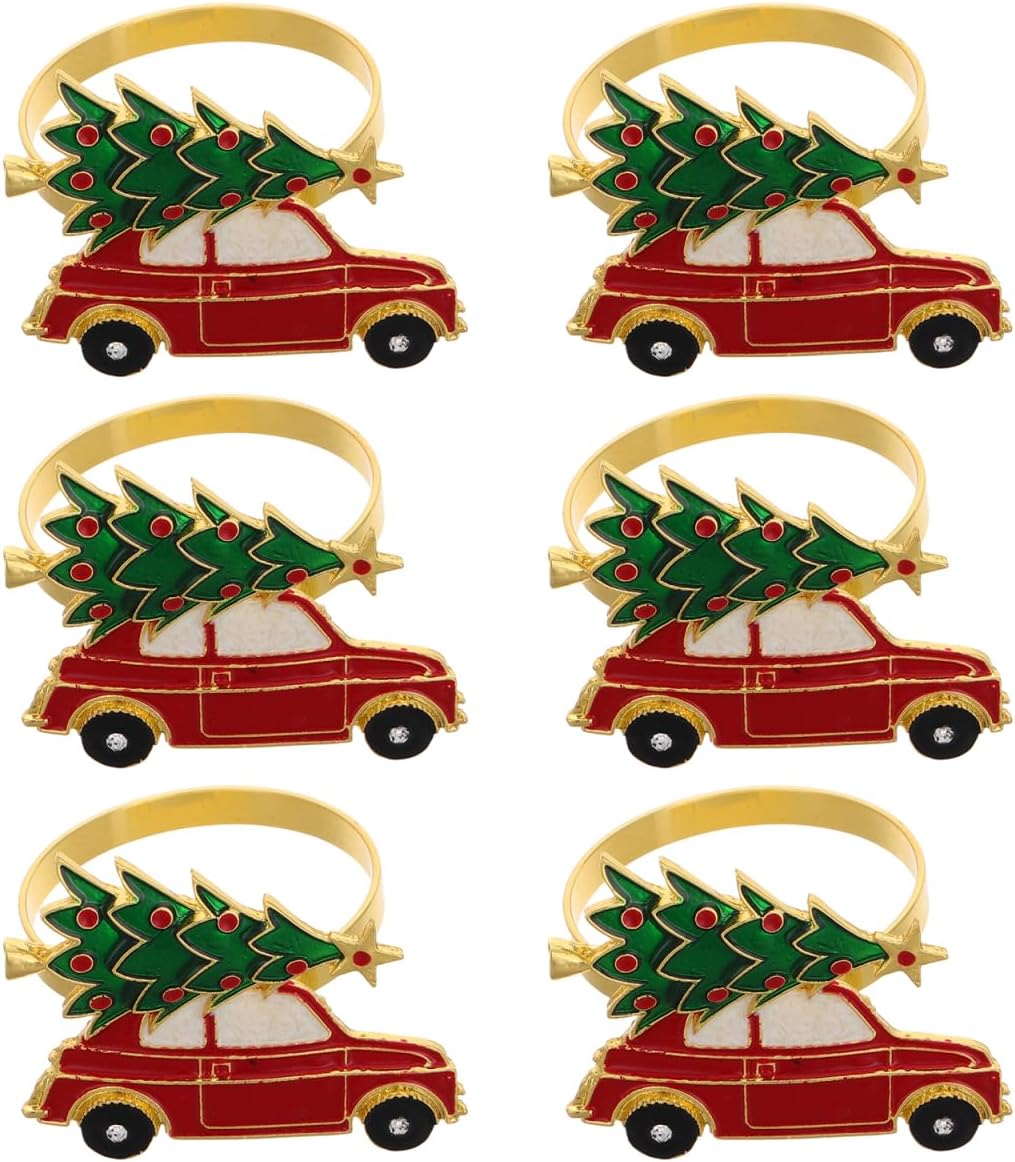 Hemoton Christmas Napkin Rings Set of 6 Decorative Napkin Holders for Holiday Table Settings Xmas Dinner Party Wedding Place Settings