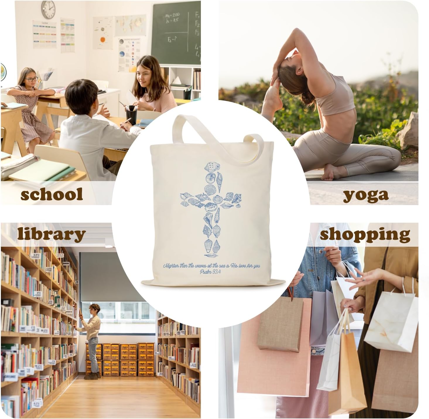 Psalm 93:4 Seashells Inspirational Bible Verse Scripture Canvas Tote Bag Gifts for Mom Female Coworker Sister, Canvas Tote Bag for Shopping Beach Grocery - Image 6