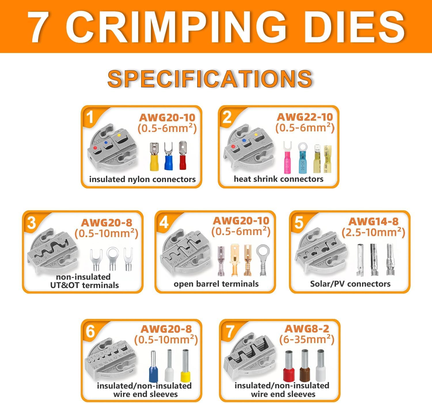 KF CPTEC Set di Pinze a Crimpare 9 PZ - Pinza Crimpatrice per terminali a filo - Strumento di Crimpatura intercambiabile per termoretraibile,connettori isolato,non isolato,ghiera,connettori cilindrici