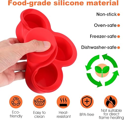 Miniatura 3 de Paquete de 2 moldes de silicona para mordeduras de huevo, 4 tazas para freidora de aire, moldes para mordeduras de huevo, molde redondo para