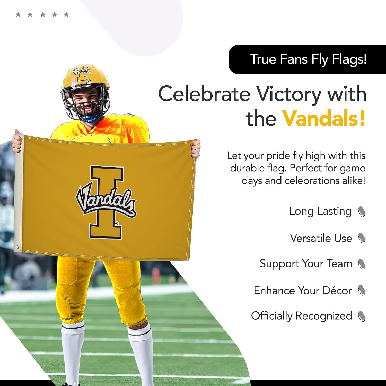 Idaho Vandals College Sports Printed Flag - NCAA Licensed - Nylon - School Banner (Yellow, Black) (2' x 3')