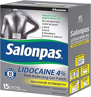 Salonpas Lidocaine 4% Pain Relieving Maximum Strength Gel-Patch, 1 Pack, 15 Count