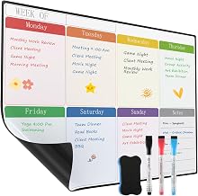 KTRIO Weekly Planner Whiteboard A4 Magnetic Whiteboard for Fridge | Chore Chart Calendar Week Plan Weekly Wall Planner Reminder Board for Meal Planning or Shopping