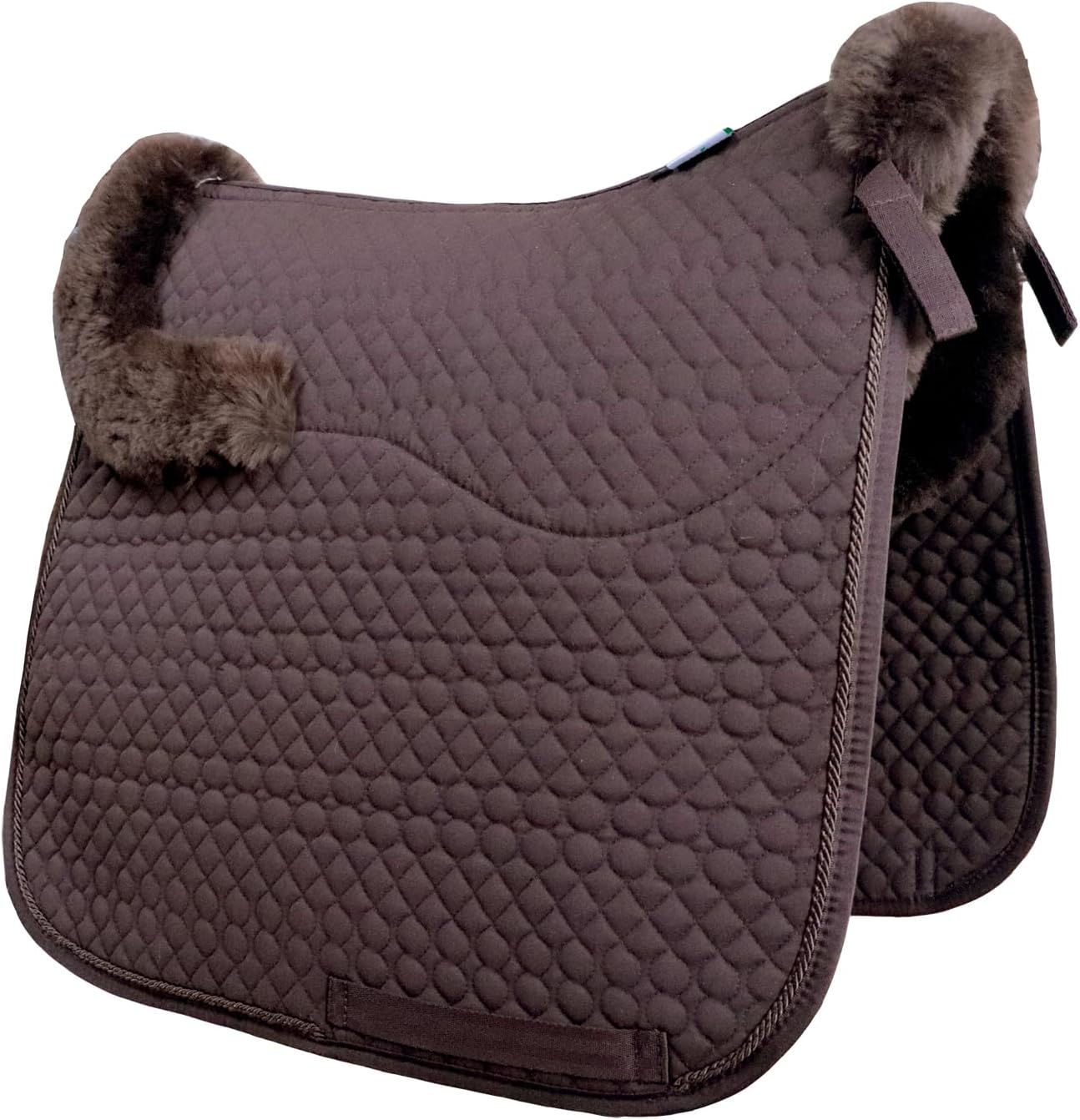 Woolous Dressage Saddle Pad, English Saddle Pad with Sheepskin Trim, Lambskin Wool Fleece Lining, Square Saddle Pad for Equestrian Riding, Comfortable & Shock Absorbing