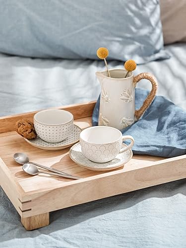 Vista 2 de LE TAUCI Tazas de café expreso con platillos de 3 onzas, taza de café en relieve de cerámica para doble disparo, Lungo, Ristretto, apto