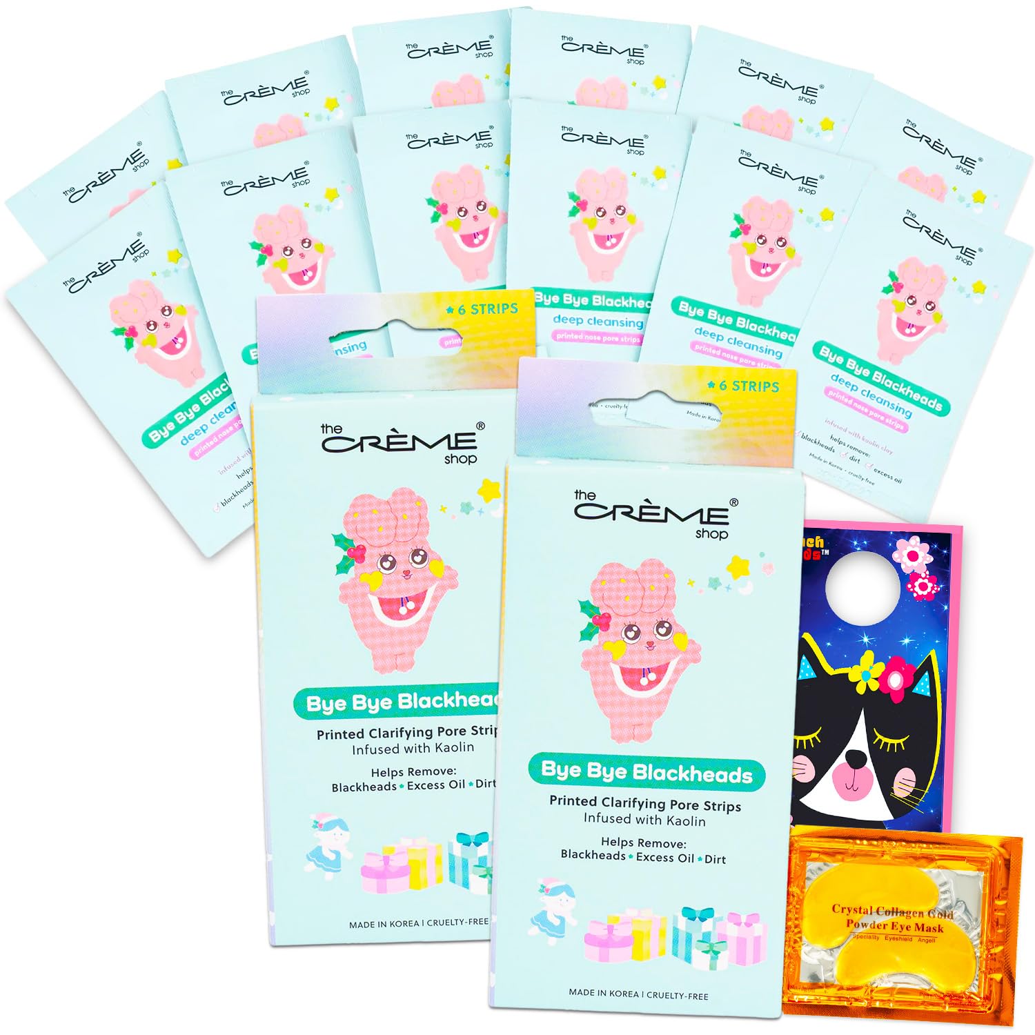The Crème Shop Bye Bye Blackheads Bulk Pack - Bundle with 12 Deep Cleansing Nose Strips Made in Korea to Remove Dirt, Blackheads, Excess Oil | The Creme Shop Skin Care