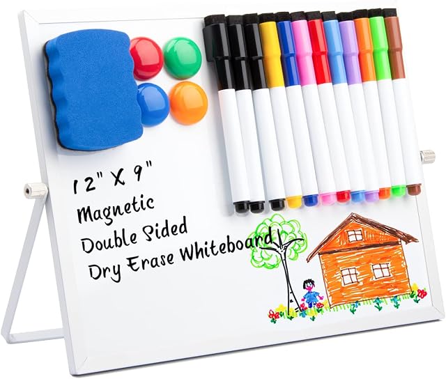 Lepeiqi Whiteboard with Stand Magnetic Board Kids Small Dry Erase Board A4 Portable Double Sided for School Kids Desk Office Gift Package 30×23 cm