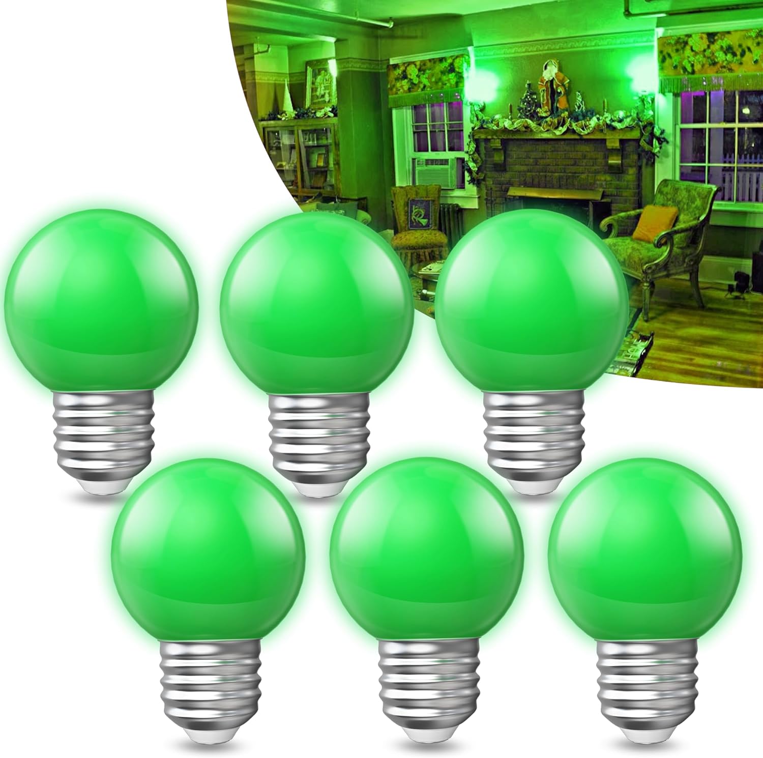 Green LED Light Bulbs, 15 Watt Equivalent Colored Light Bulb, 1.5w Low