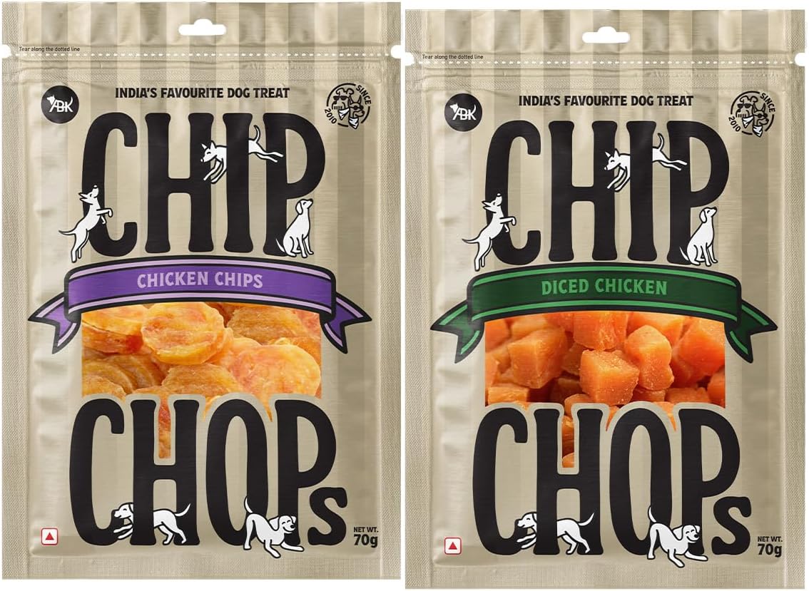 Chip Chops Diced Chicken & Chicken Chips Dog Treats – Protein-Rich, Nutritious, Easily Digestible Snacks – 2 X 70 g Treats for All Dog Breeds & Sizes