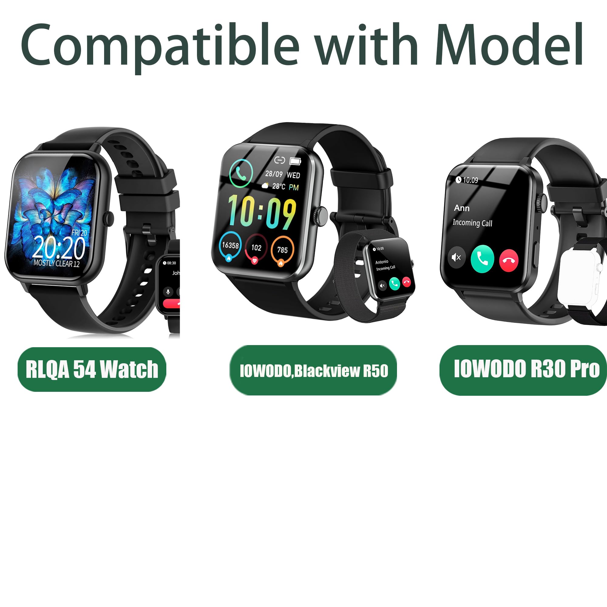 Compatible RLQA Smart Watch Bands, 20mm Breathable Nylon Woven Fabric Replacement Accessory Strap Compatible for IOWODO R30 Pro, R50 / Compatible for Blackview R50 / Compatible for RLQA 54 1.83