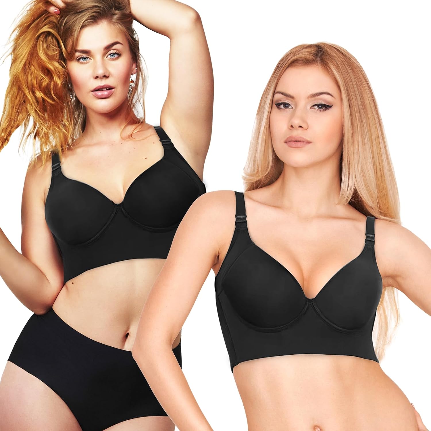 Geibiu Fashion Deep Cup Bra Hides Back Fat Full Back Coverage Bra with Shapewear Incorporated Plus Size Push Up Sport Bra DDD Black 42