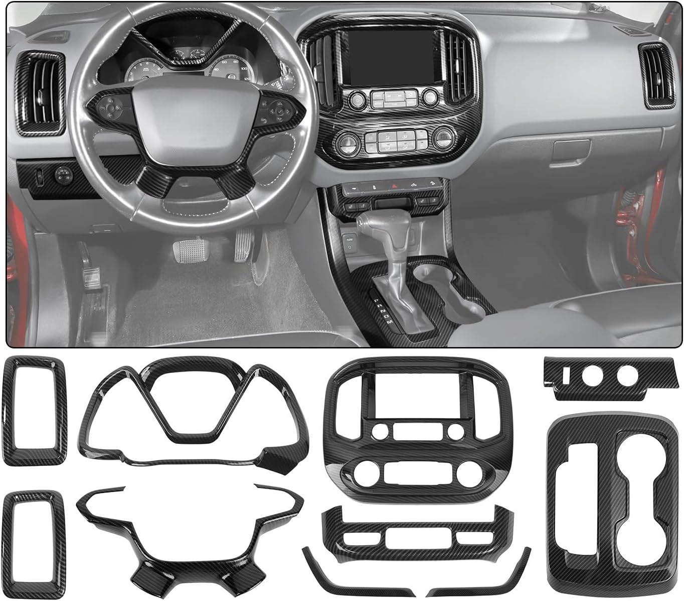 for Colorado Center Console Interior Trim Kit Fit for Chevy Colorado 2014-2022 Black Carbon Fiber Interior Accessories 10pcs